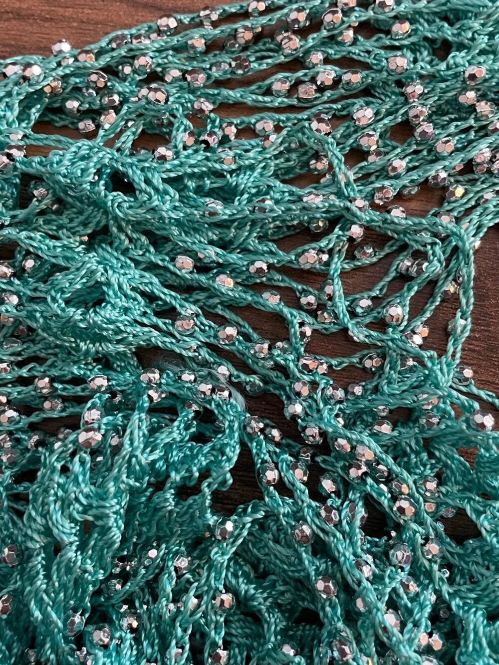 Y2K Hannah Montana Style Skinny Scarf Belt Sequins Beaded Knit 6' Long Teal